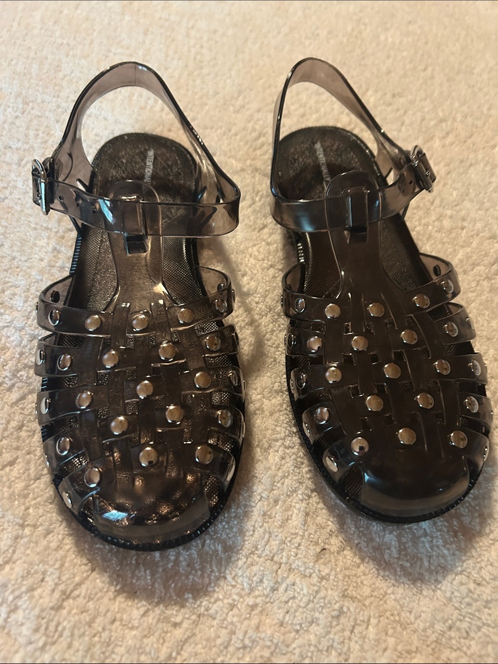 INTENTIONALLY BLANK Smoky Brown/Black Jelly Studded Gladiator Sandals